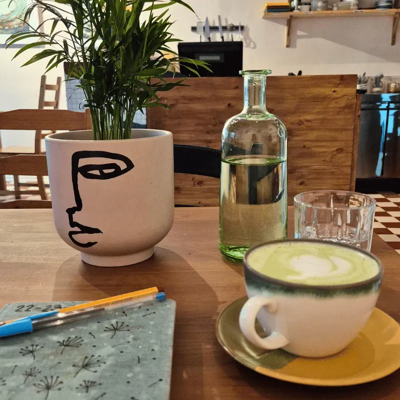 Matcha latte at a cozy coffee shop